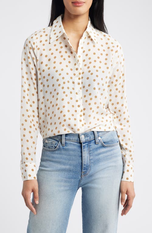 Sienne Print Silk Button-Up Shirt in Camel