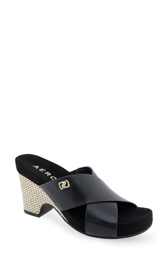 Shop Aerosoles Madina Woven Heel Sandal In Black Leather