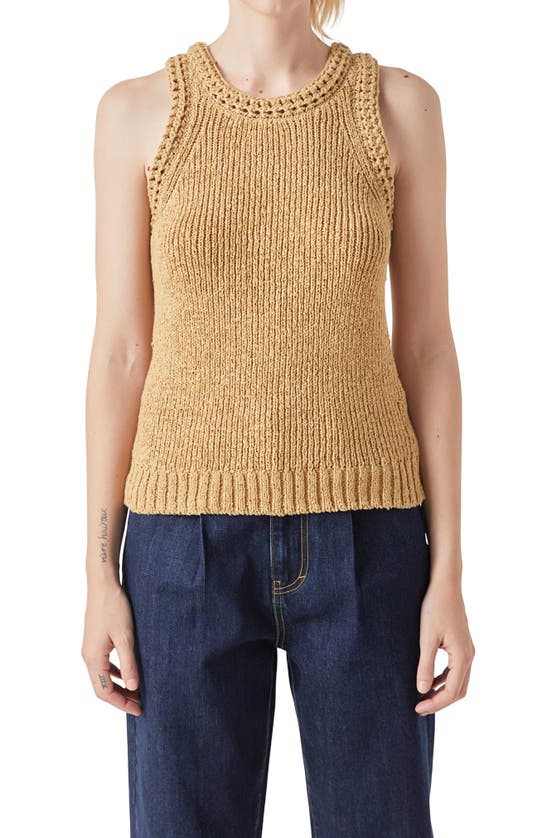 Grey Lab Ribbed Sleeveless Sweater In Tan