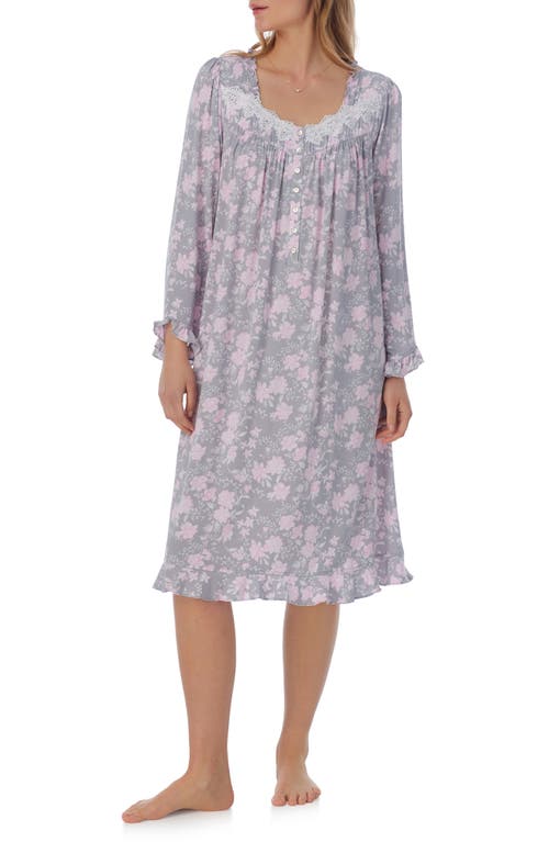 Shop Eileen West Long Sleeve Waltz Nightgown In Grey Pink Floral