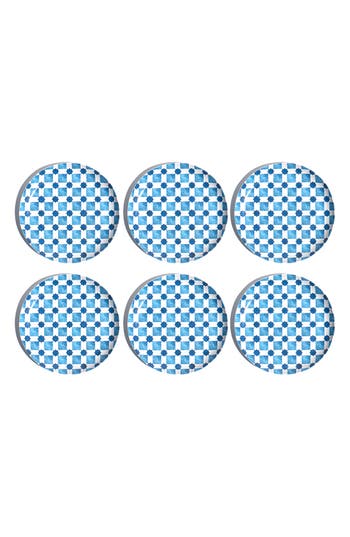 Tarhong Set Of Six Palazzo Geometric Melamine Plates In Blue Multi