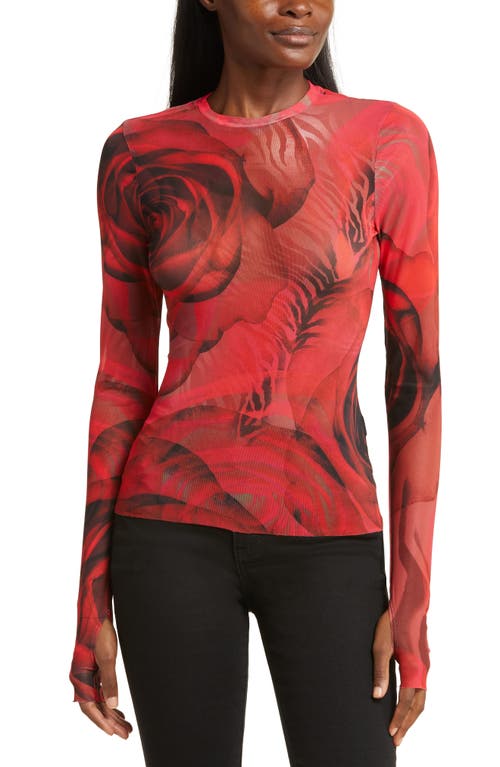 AFRM Kaylee Print Long Sleeve Mesh Top in Placed Large Rose