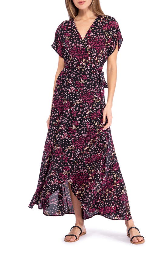 Bobeau Wrap Dolman Maxi Dress In Black Pink Ditsy | ModeSens