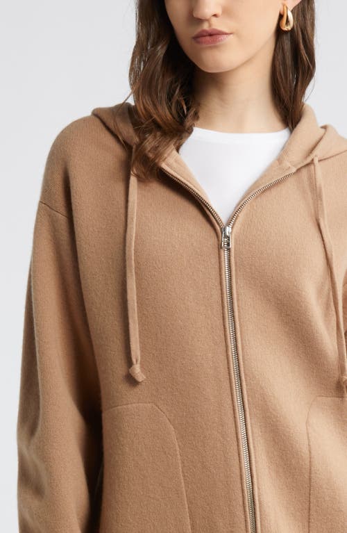 Shop Nordstrom Wool Blend Zip Hoodie Cardigan In Camel