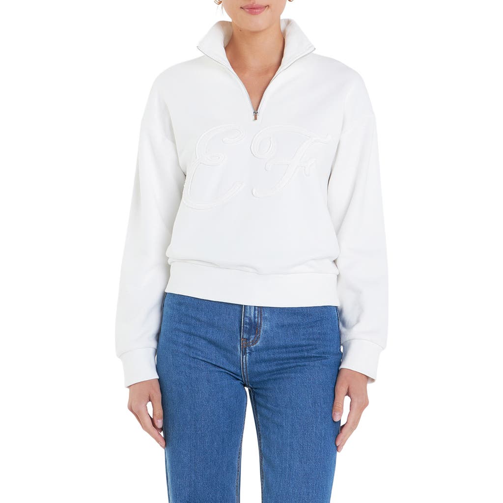 English Factory Sports Club Patch Half Zip Sweatshirt In White