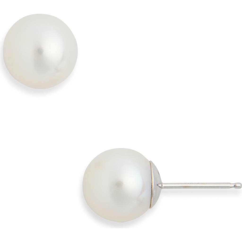 Suzy Levian 14k White Gold 7.5–8mm Cultured Pearl Stud Earrings In White