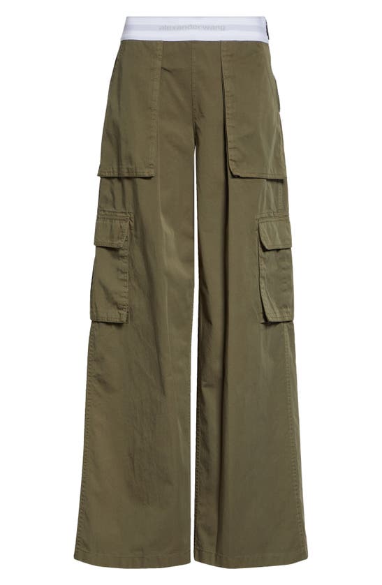 Shop Alexander Wang Rave Logo Waist Cotton Cargo Pants In Army Green