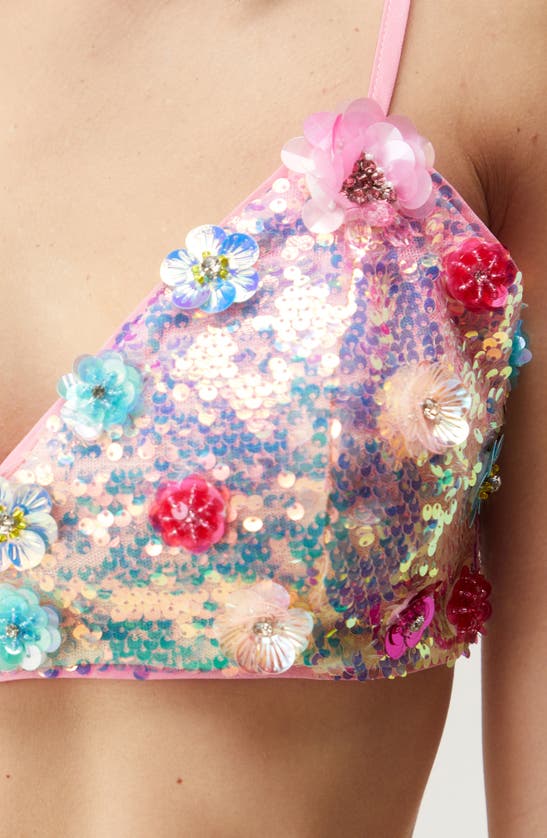 Shop Nasty Gal Floral Appliqué Sequin Bralette Top In Pink