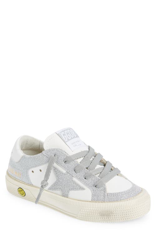Golden Goose Kids' May Glitter Low Top Sneaker White/Silver at Nordstrom,