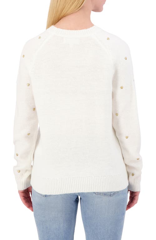 LUCKY BRAND LUCKY BRAND HEART STUD CREWNECK SWEATER