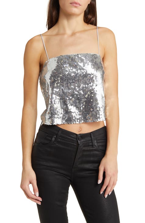 Party Together Silver Sequin Cropped Cami Top