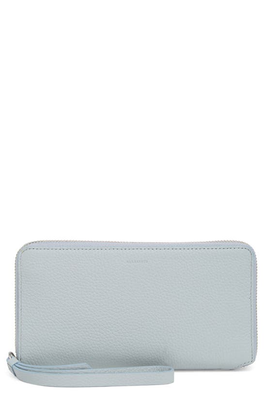 Allsaints Fetch Leather Phone Wristlet In Baby Blue