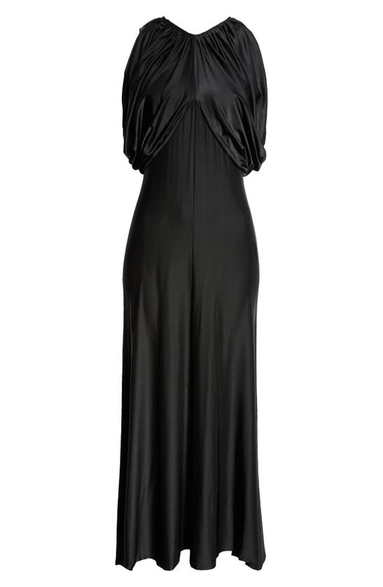 Shop Rabanne Draped Short Sleeve Dress In Black