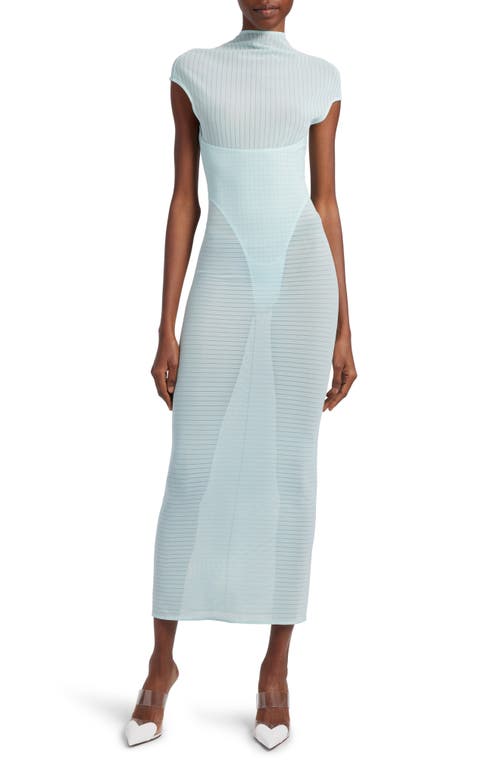 Alaïa Stripe Sheer Corset Midi Dress in Ciel at Nordstrom, Size 10 Us