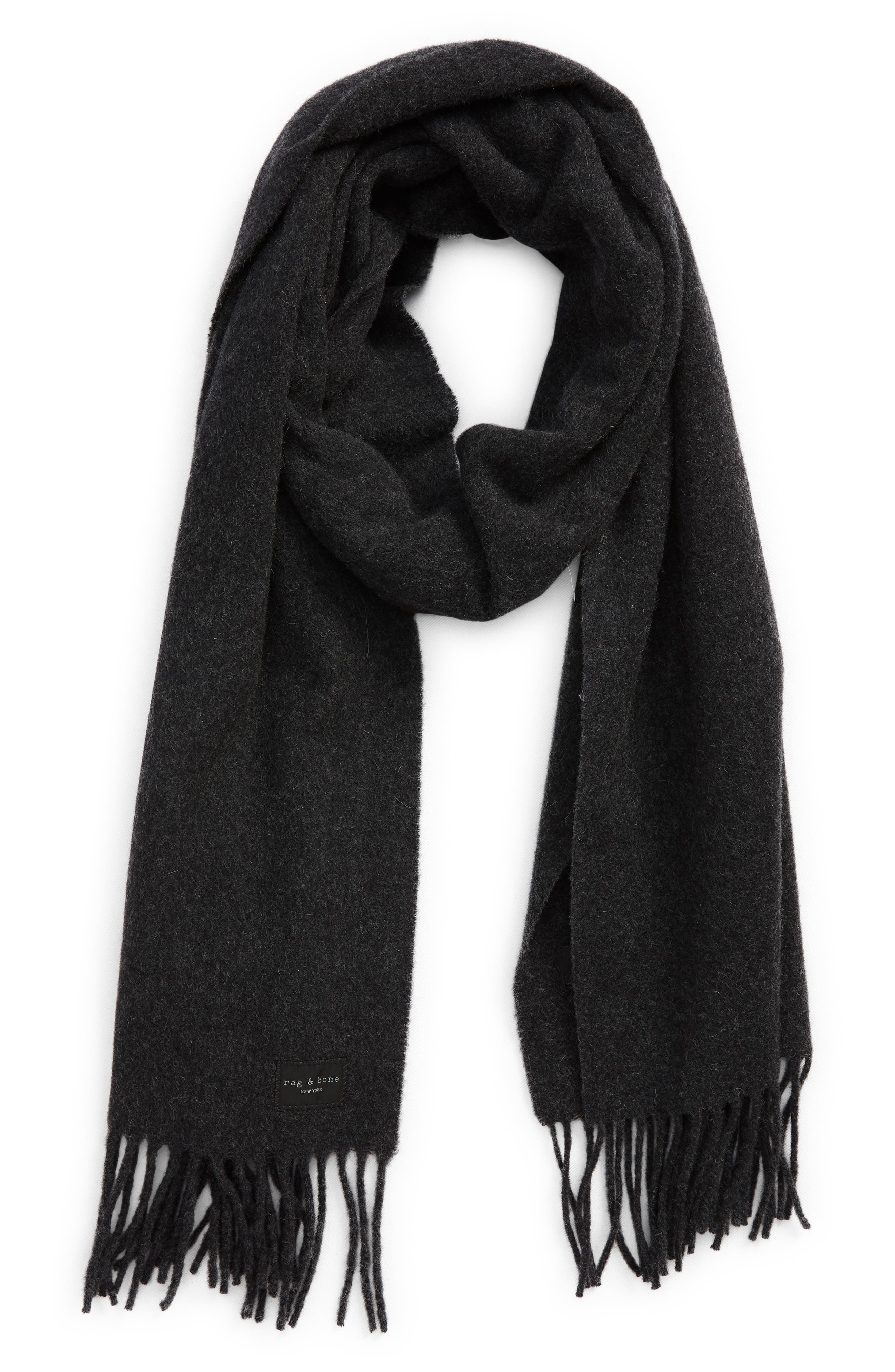 rag & bone Addison Skinny Recycled Wool Blend Scarf in Charcoal at Nordstrom