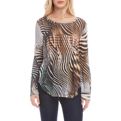 Karen Kane Animal Print Shirttail Top, Grey