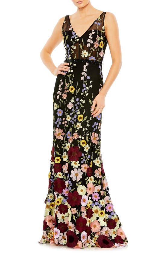 MAC DUGGAL EMBROIDERED FLORAL TULLE A-LINE GOWN