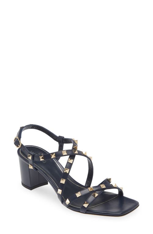 Valentino Garavani Rockstud Block Heel Sandal In Marine