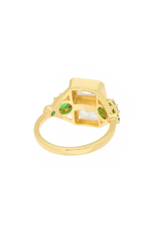 Shop Covet Double Rectangle Cz Statement Ring In Gold/green