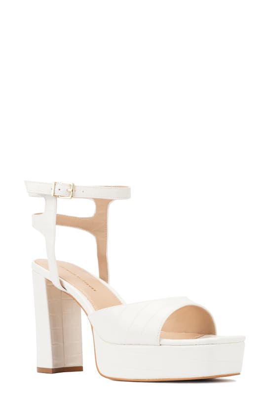 Fashion To Figure Hilari Croc Embossed Platform Heeled Sandal In White