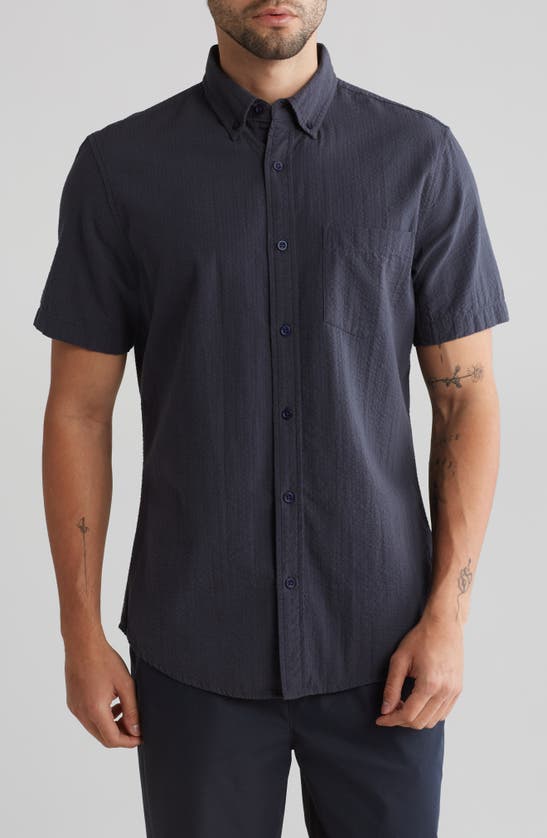 14th & Union Short Sleeve Seersucker Button-down Shirt In Navy India Ink