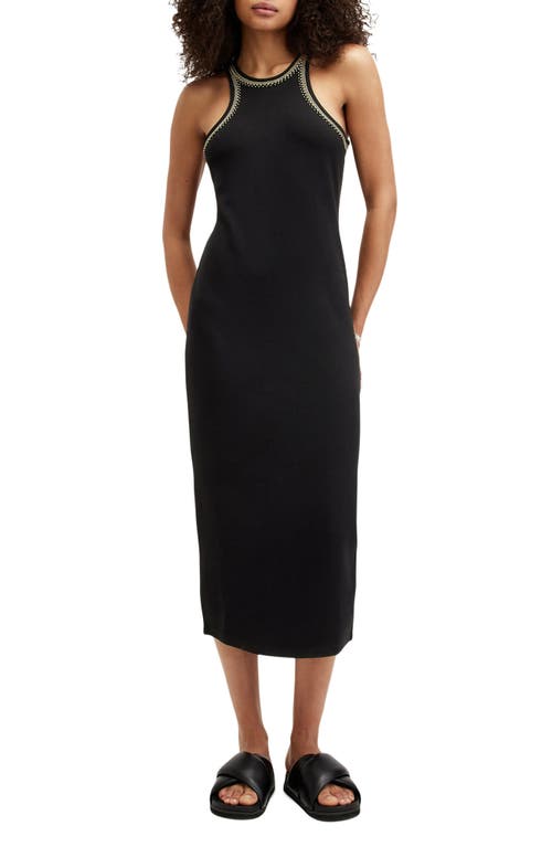 Allsaints Cassidy Embellished Trim Midi Dress In Black