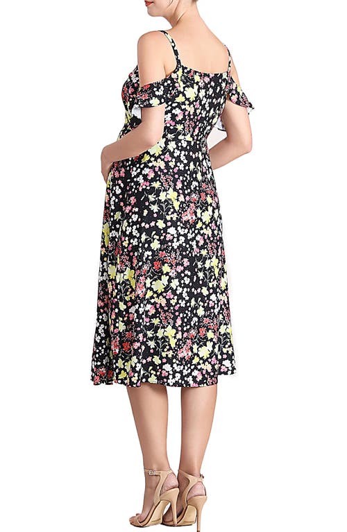 Kimi And Kai Esme Floral Cold Shoulder Button Front Maternity Dress In Multicolored