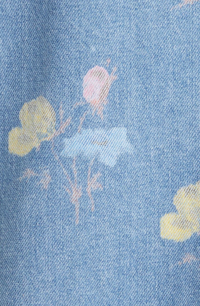 Ganni Print Indigo Frill Collar Organic Cotton Denim Shirt, Alternate, color, 