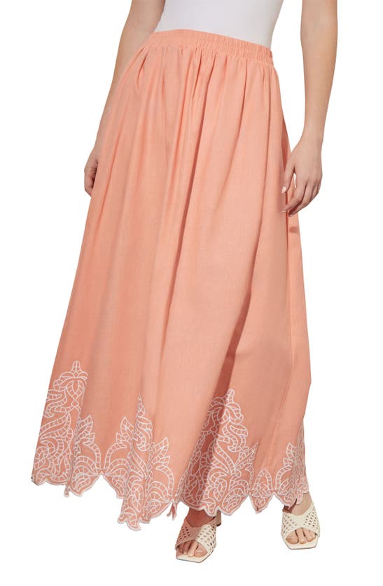 Ming Wang Embroidered Maxi Skirt In Coral Sand/ White
