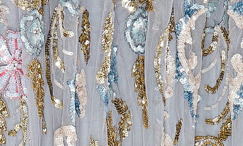 Shop Mac Duggal Floral Sequin Long Sleeve A-line Cocktail Dress In Platinum Multi