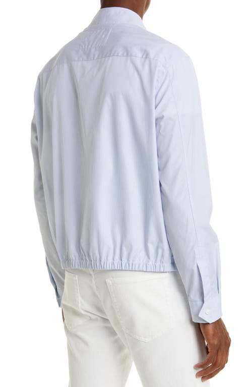 Zegna Trofeo Microstripe Comfort Fit Overshirt In White/light Blue