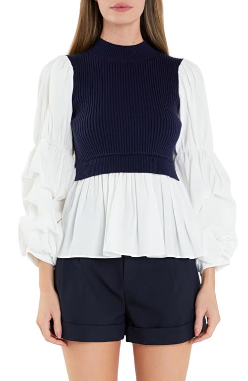 English Factory Combo Top in Navy/White 