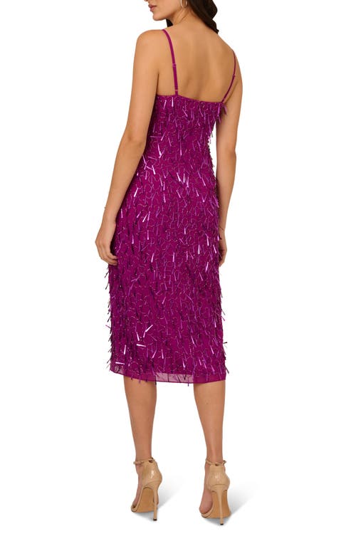 Shop Liv Foster Mixed Bead Cowl Neck Cocktail Midi Dress In Magenta Noir