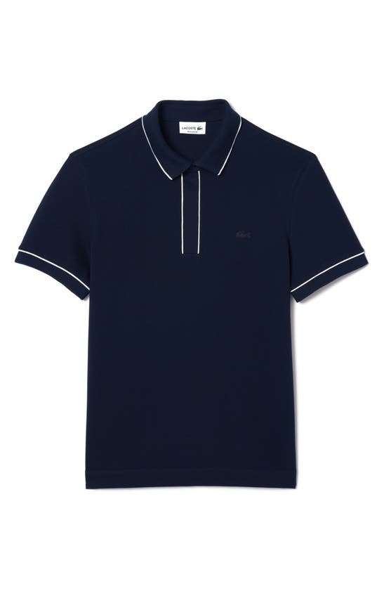 Shop Lacoste Regular Fit Tipped Piqué Polo In 166 Marine