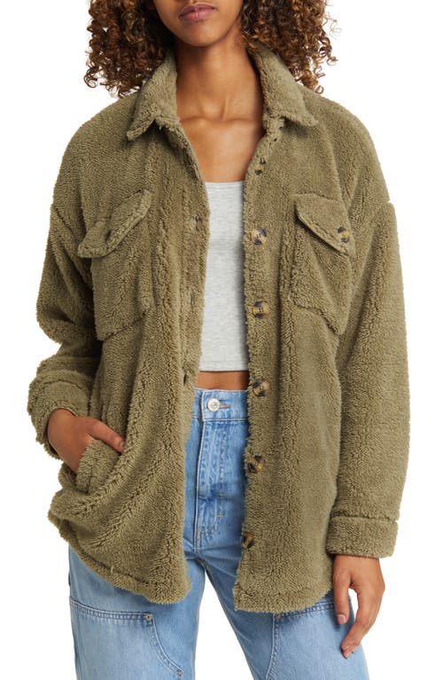 Faux Shearling Shacket in Sage Green