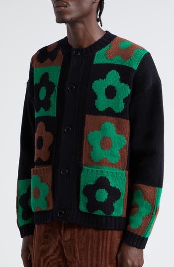 Boke Flower Checkerboard Wool Blend Cardigan