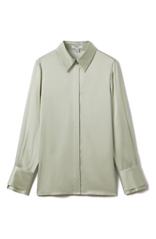 Shop Reiss Irina Silk Button-up Shirt In Sage