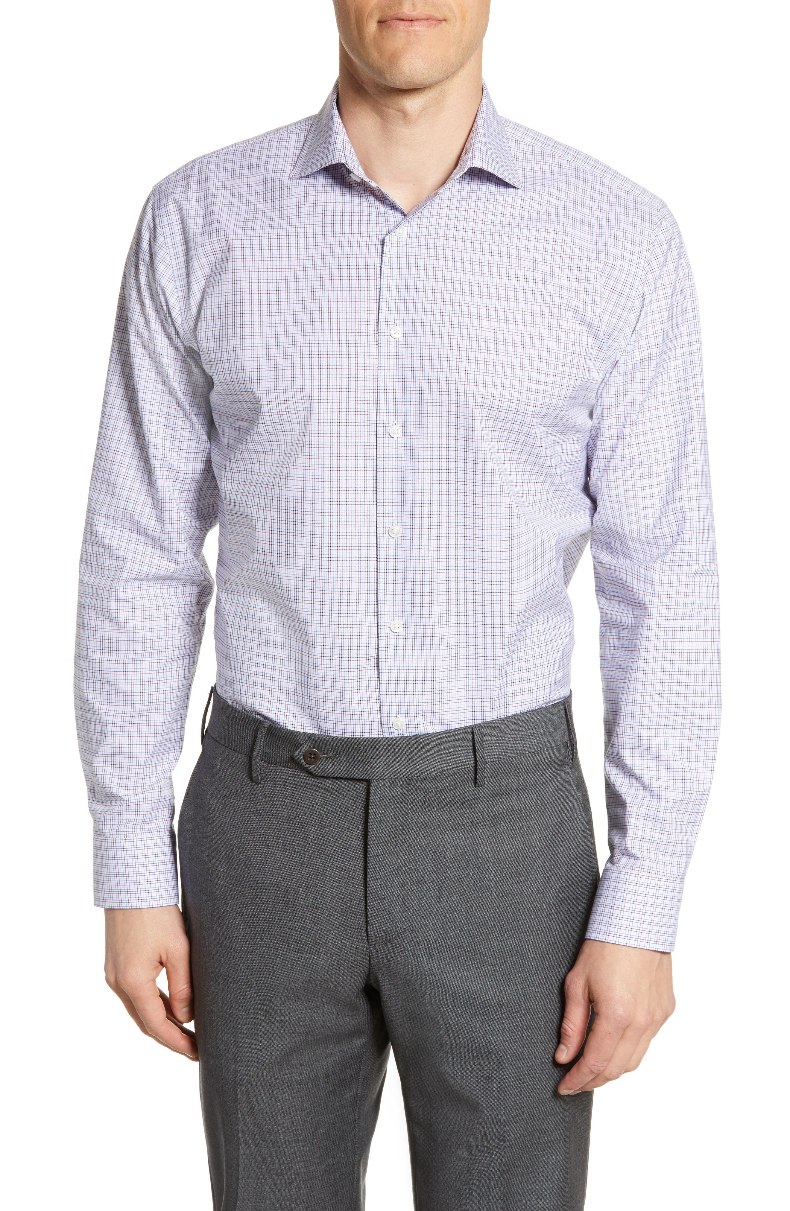 Nordstrom Men's Shop Trim Fit Stretch NonIron Check Dress Shirt