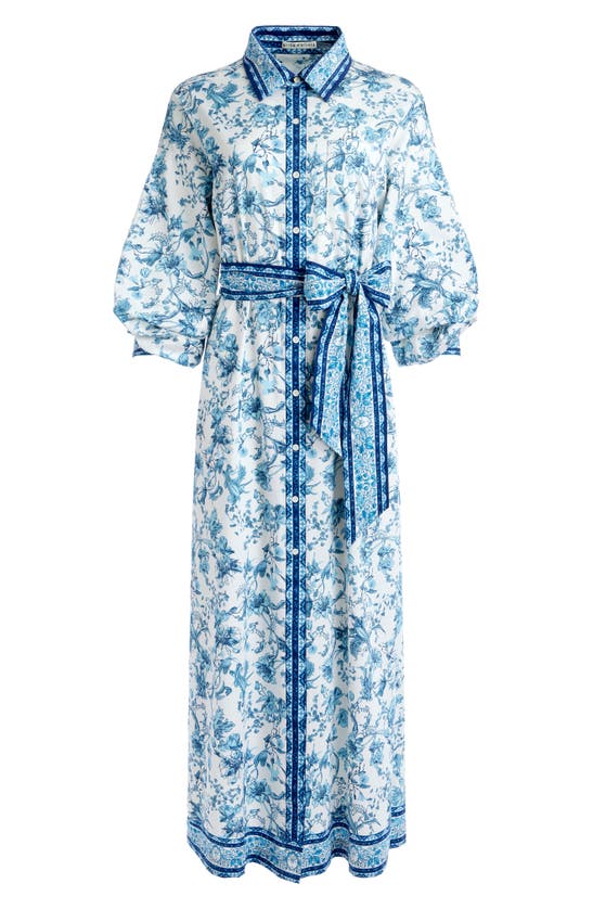 Shop Alice And Olivia Tanika Floral Stretch Cotton Maxi Shirtdress In Je L Adore Spring Sky