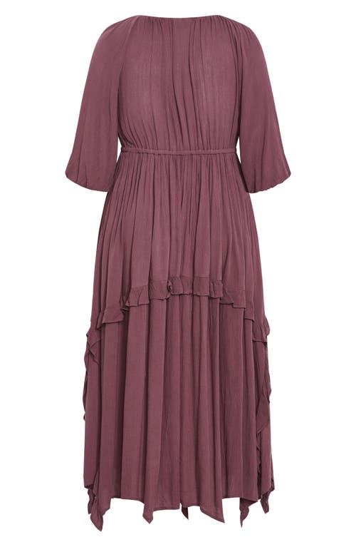 Shop City Chic Arzel Crinkle Handkerchief Hem Midi Dress In Dusty Mauve