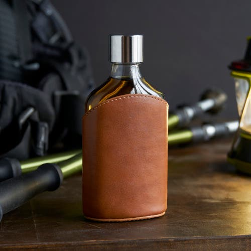 Viski Admiral Parker Leather-wrapped 7 oz Glass Flask In Clear