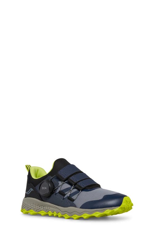 Saucony Kids' Peregrine 12 Boa® Water Repellent Trail Sneaker In Navy/green