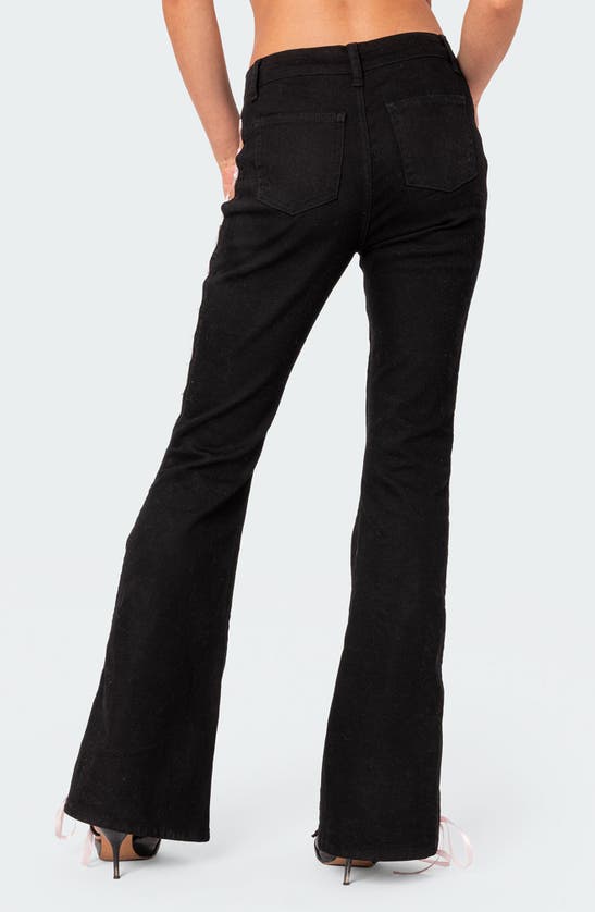 Shop Edikted Lace-up Flare Jeans In Black