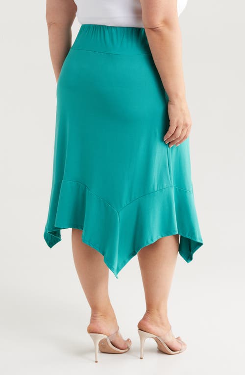 24seven Comfort Apparel Handkerchief Hem Jersey Midi Skirt In Jade