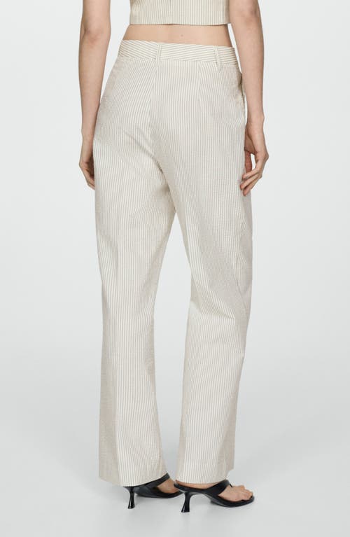 Mango Stripe Relaxed Straight Leg Seersucker Pants In Ecru