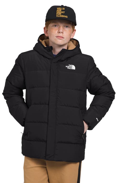 The North Face Kids' Water Repellent Fleece Lined Hooded Down Parka in Tnf Black