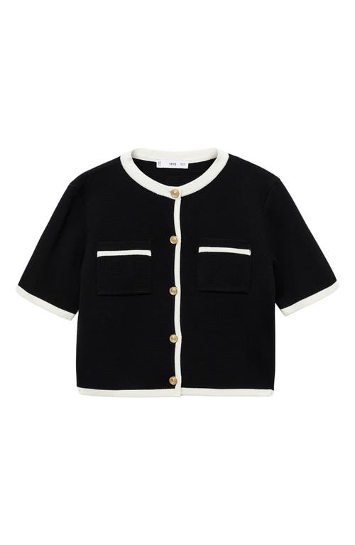 Shop Mango Contrast Trim Short Sleeve Cardigan In Black