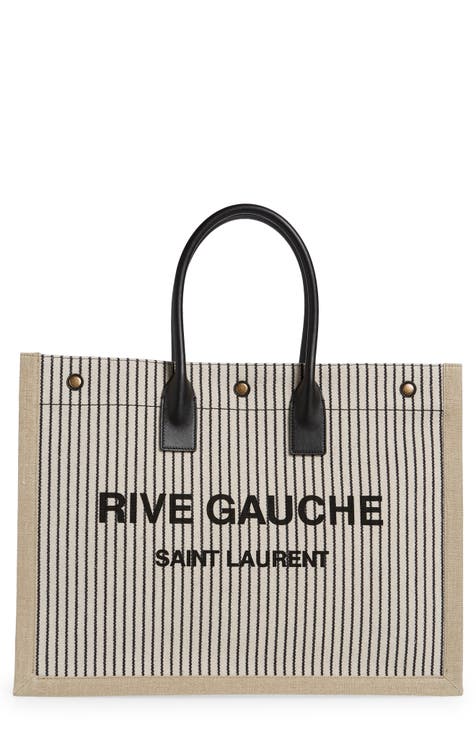 Saint Laurent Black/Beige Embroidered Canvas Rive Gauche Tote Saint Laurent  Paris