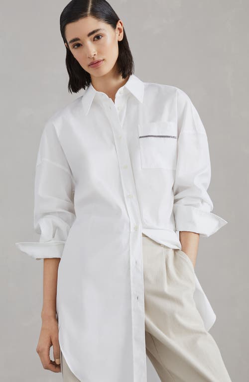 Shop Brunello Cucinelli Long Shirt With Monili In White