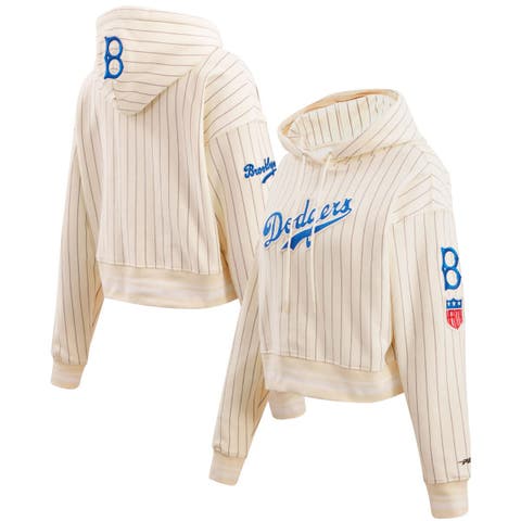 Women's Pro Standard Cream Brooklyn Dodgers Pinstripe Retro Classic Cropped Pullover Hoodie